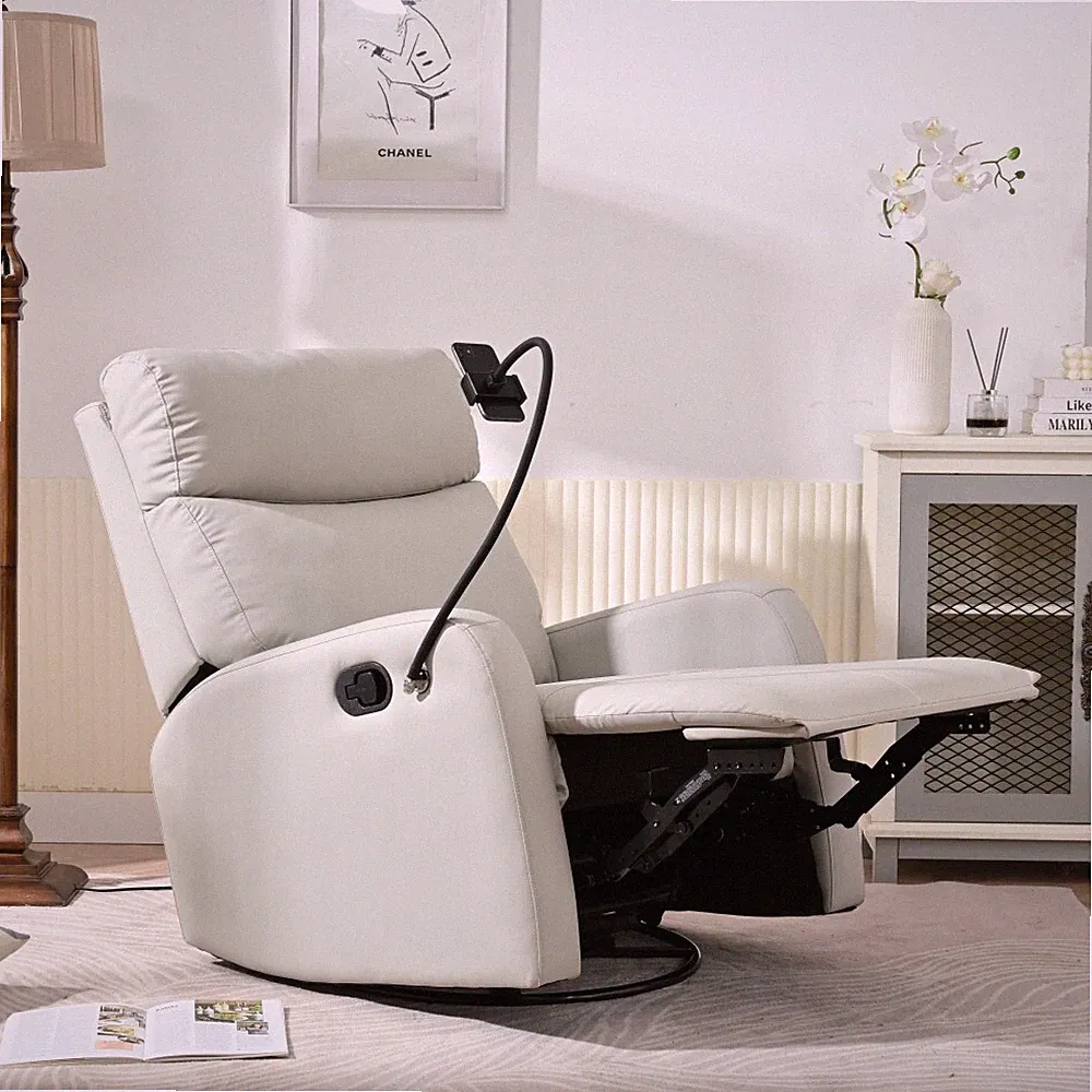 360° Swivel Rocking Recliner Chair Nursery Reclining Sofa Glider w/ Phone Holder