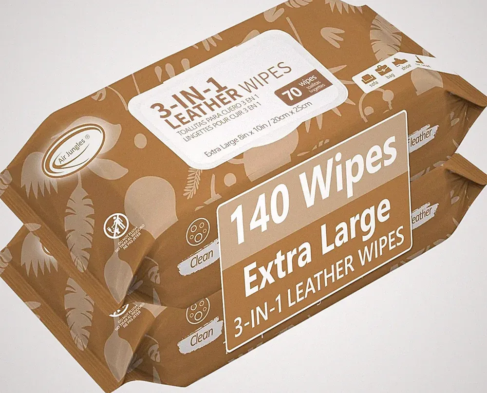 3In1 Leather Wipes 140 Count, Extra Large 8" X 10" Size, Clean Condition Protect