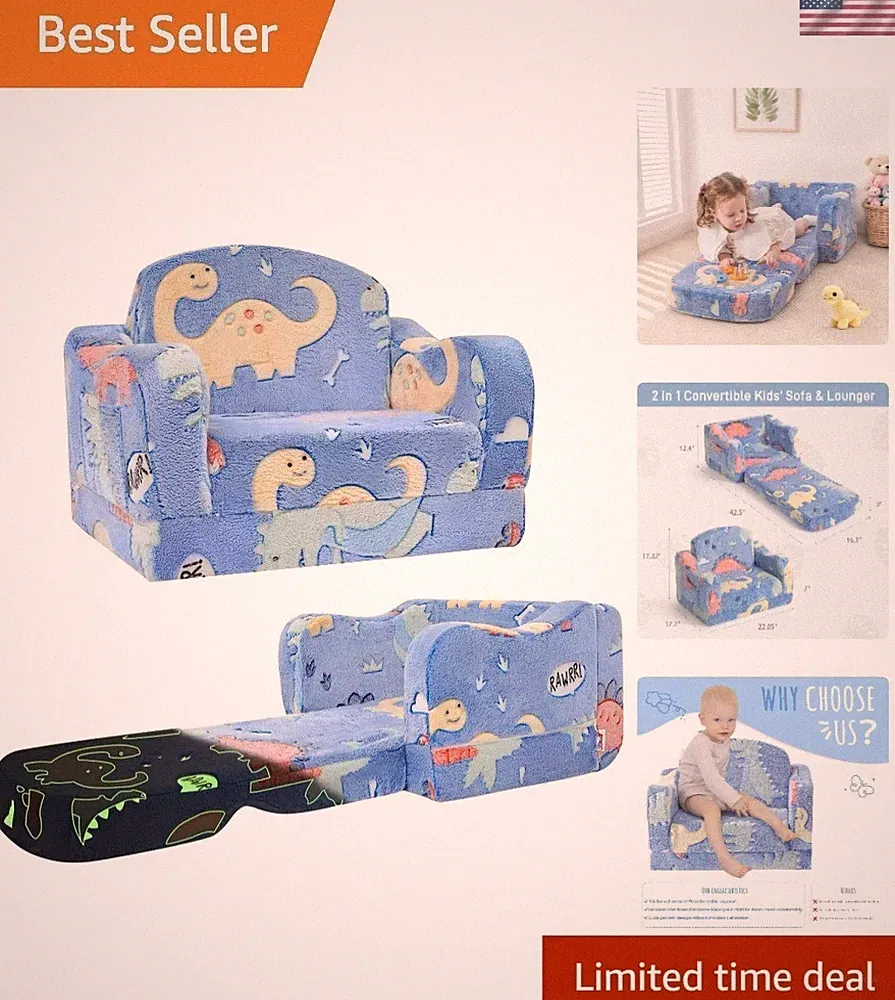 Convertible Plush Toddler Couch with Dinosaur Theme - Ideal for Relaxing & Play