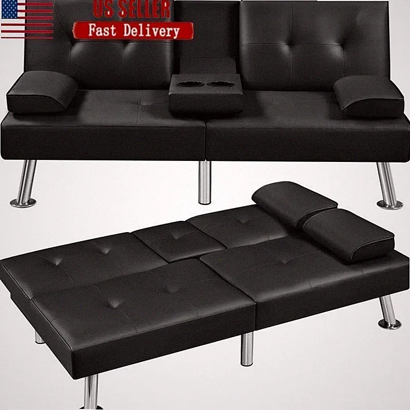 Convertible Sofa Bed Adjustable Couch Sleeper Faux Leather Loveseat Recliner New