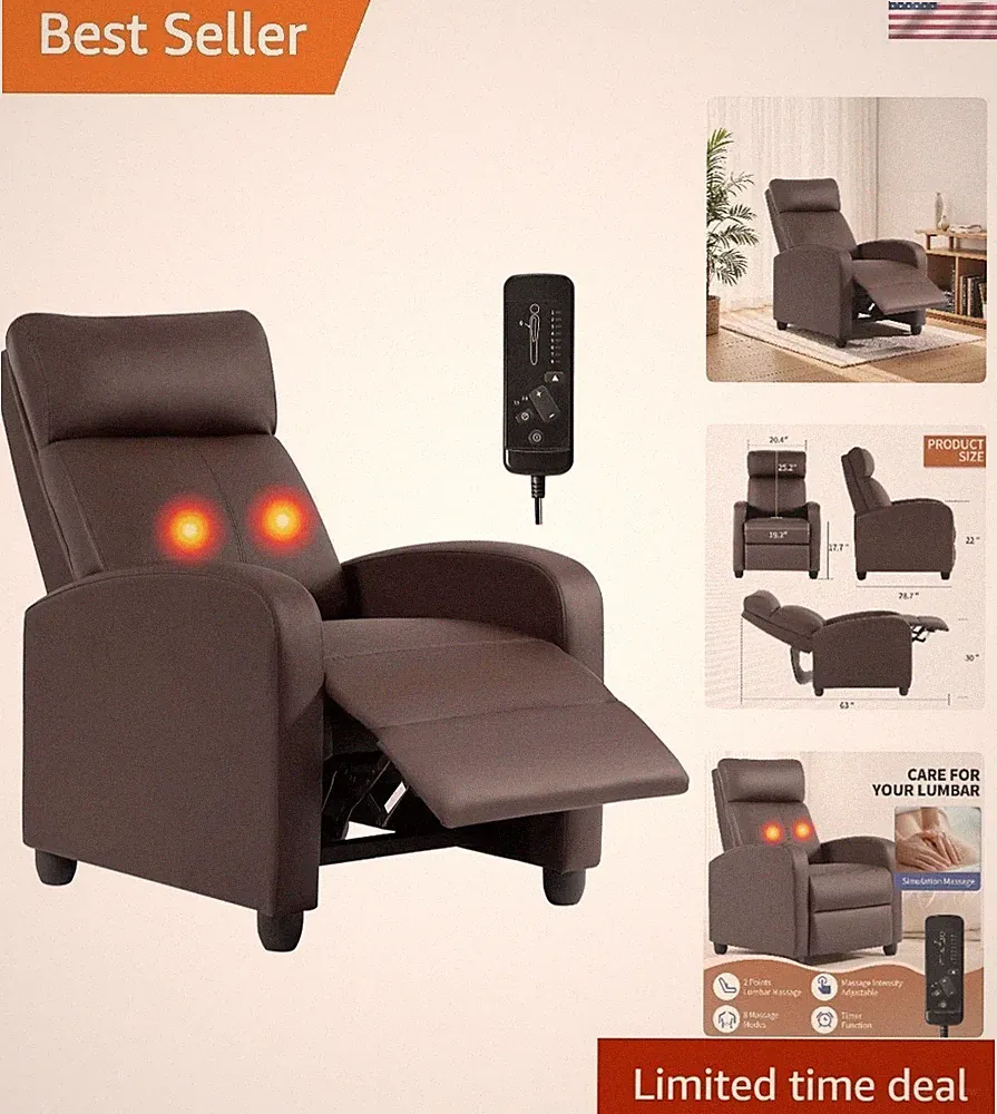 Elegant Dark Brown Recliner Chair with Adjustable Footrest & Massage Function