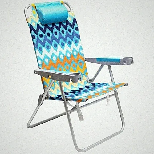 Extra Wide 28" Folding Beach Chair 5 Position Lay Flat, Portable 17" Blue Wave