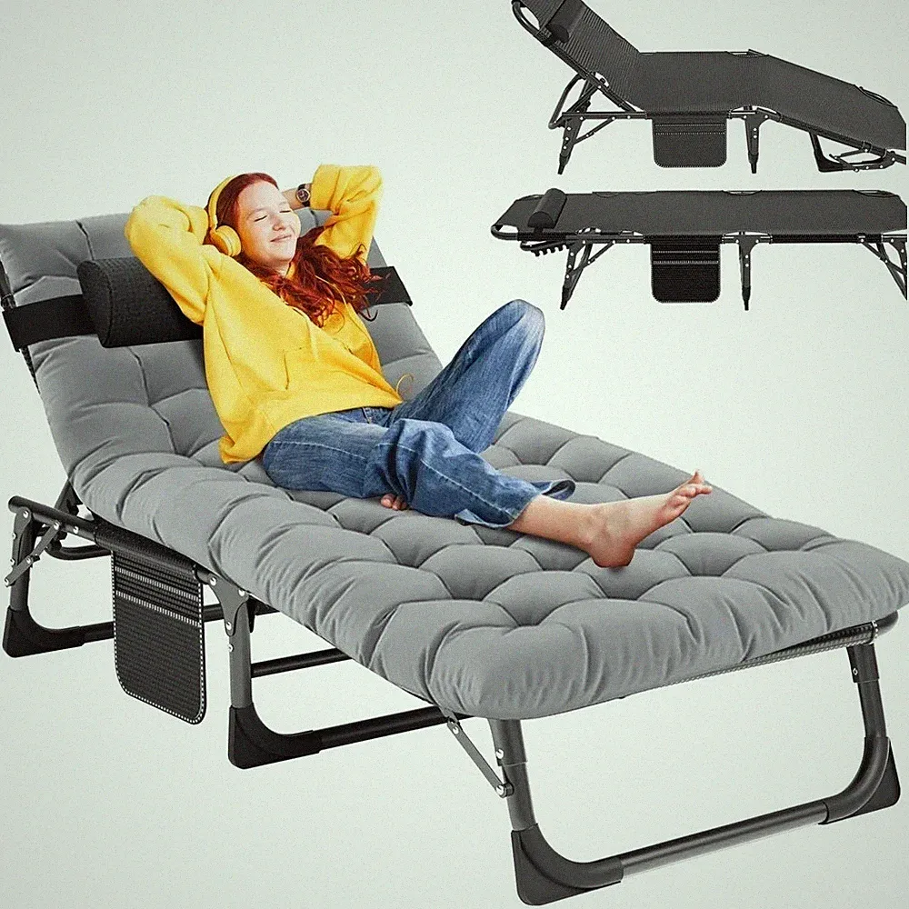Folding Chaise Patio Lounge Chairs, Outdoor Reclining Patio Chairs, Heavy Duty