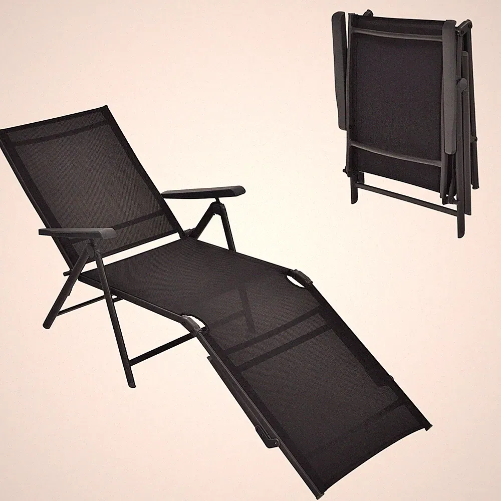 Folding Lounge Chair Outdoor, Recliner Chaise Lounge with 5-Position Adjustab...