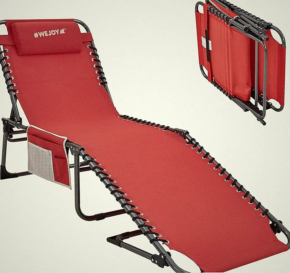 Folding Outdoor Chaise Lounge Chair, Adjustable Lightweight Portable Red #WEJOY
