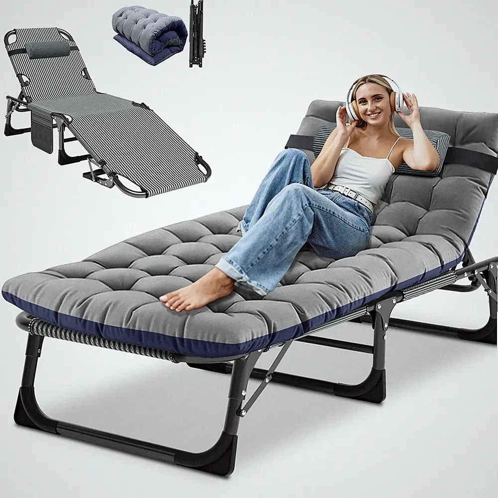 Heavy Duty Chaise Lounge Chair, Adjustable 5-Position Folding Chaise Lounge C...