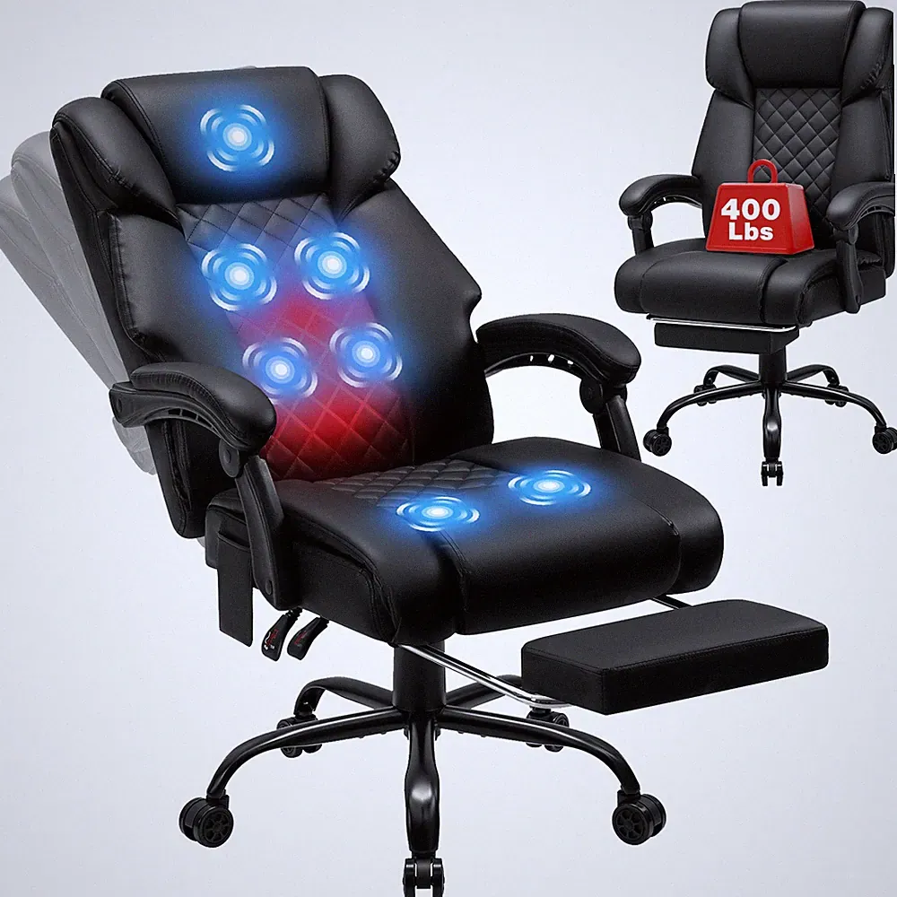 HOFFREE Massage Office Chair with Heat 7-Point Vibration Recliner w/Footrest