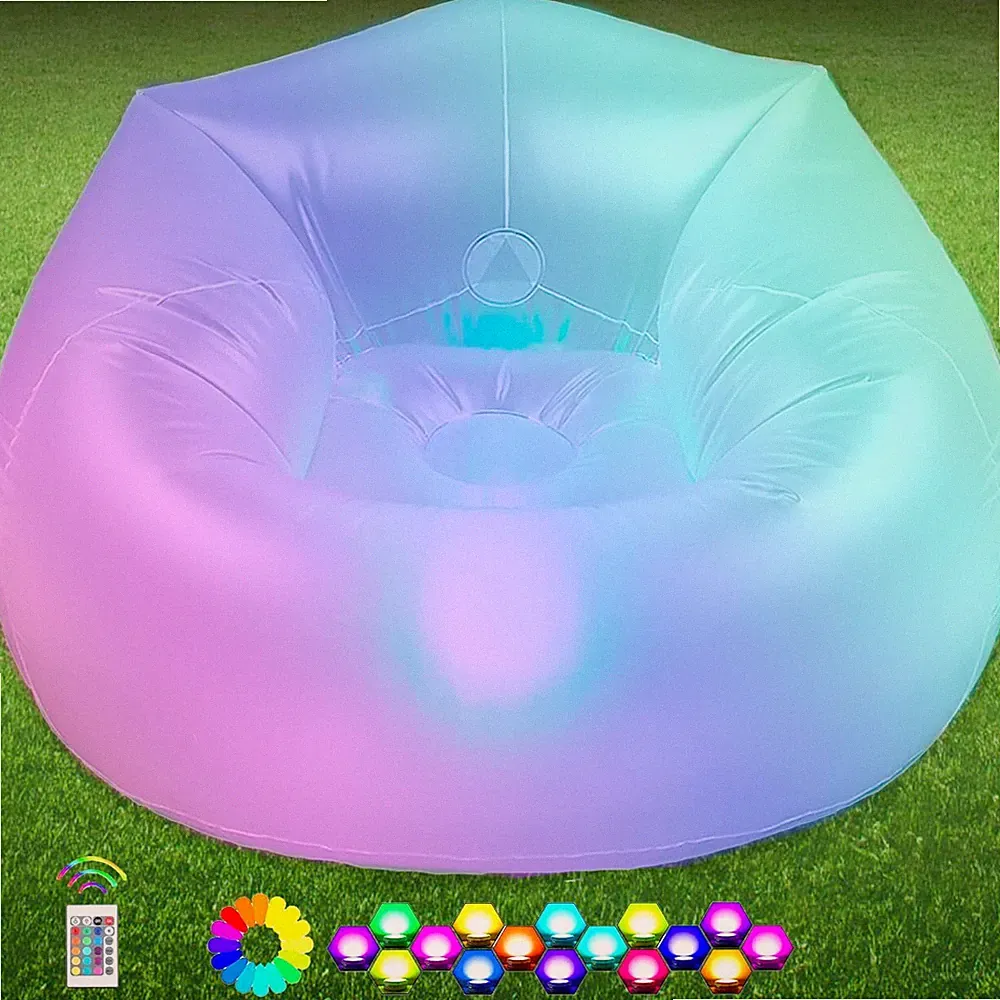 Inflatable LED Couch for KidsIlluminated Blow Up Lounger ChairLight Folding A...