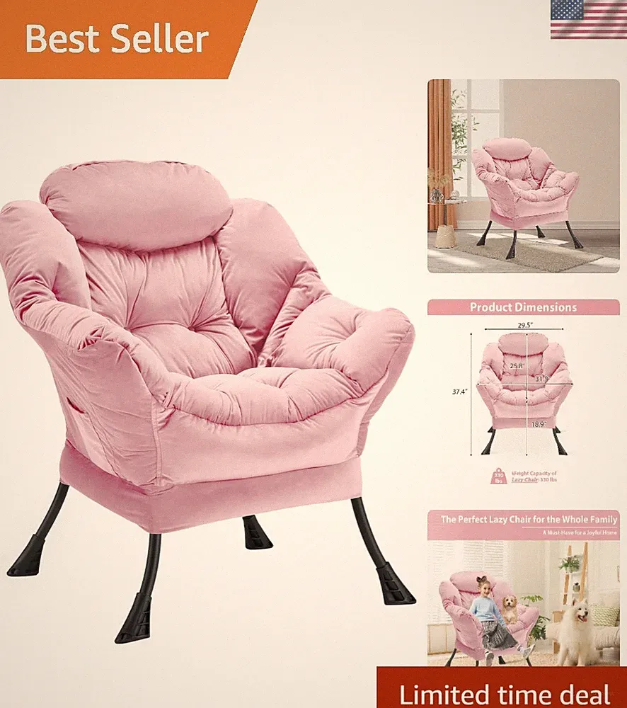 Lazy Chair Thick Padded, Comfy Velvet Accent Lounge Chair with Stable Frame,...