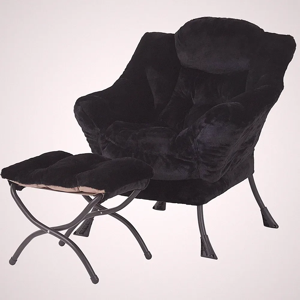Lazy Chair with Ottoman, Modern Accent Chair with Armrests and a Side Pocket,...