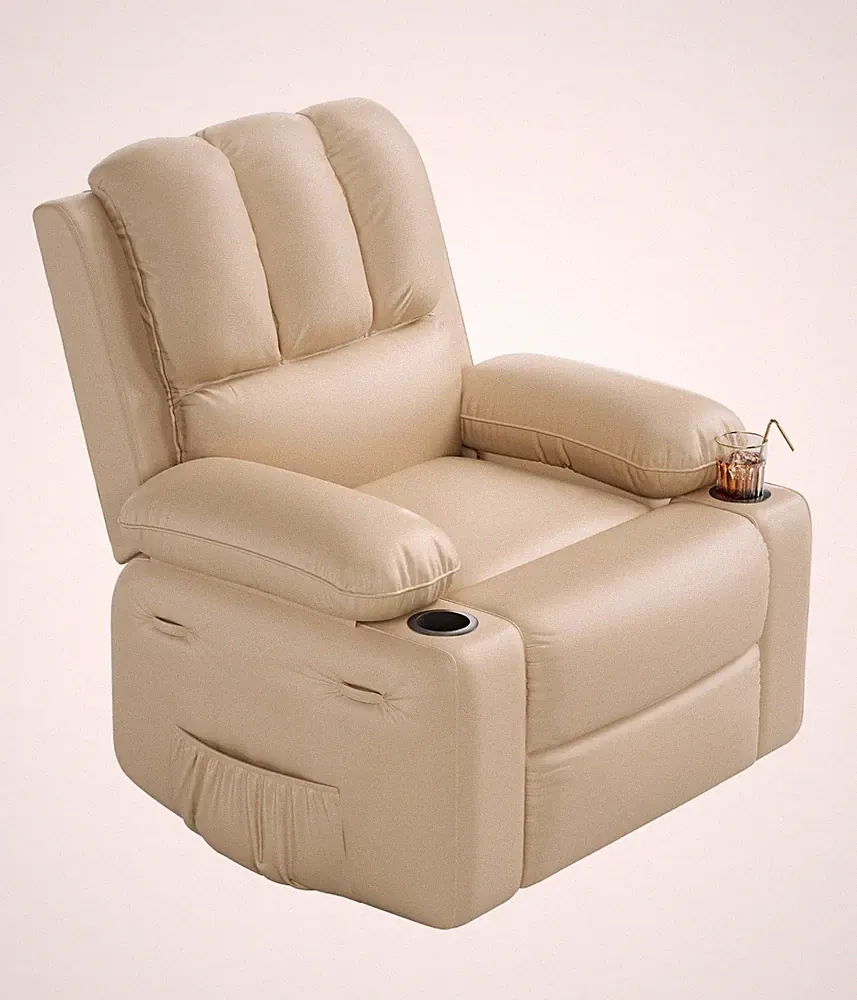 Leather Recliner Chair, Manual Recliner w/Comfortable Arms and Cup Holders fo...