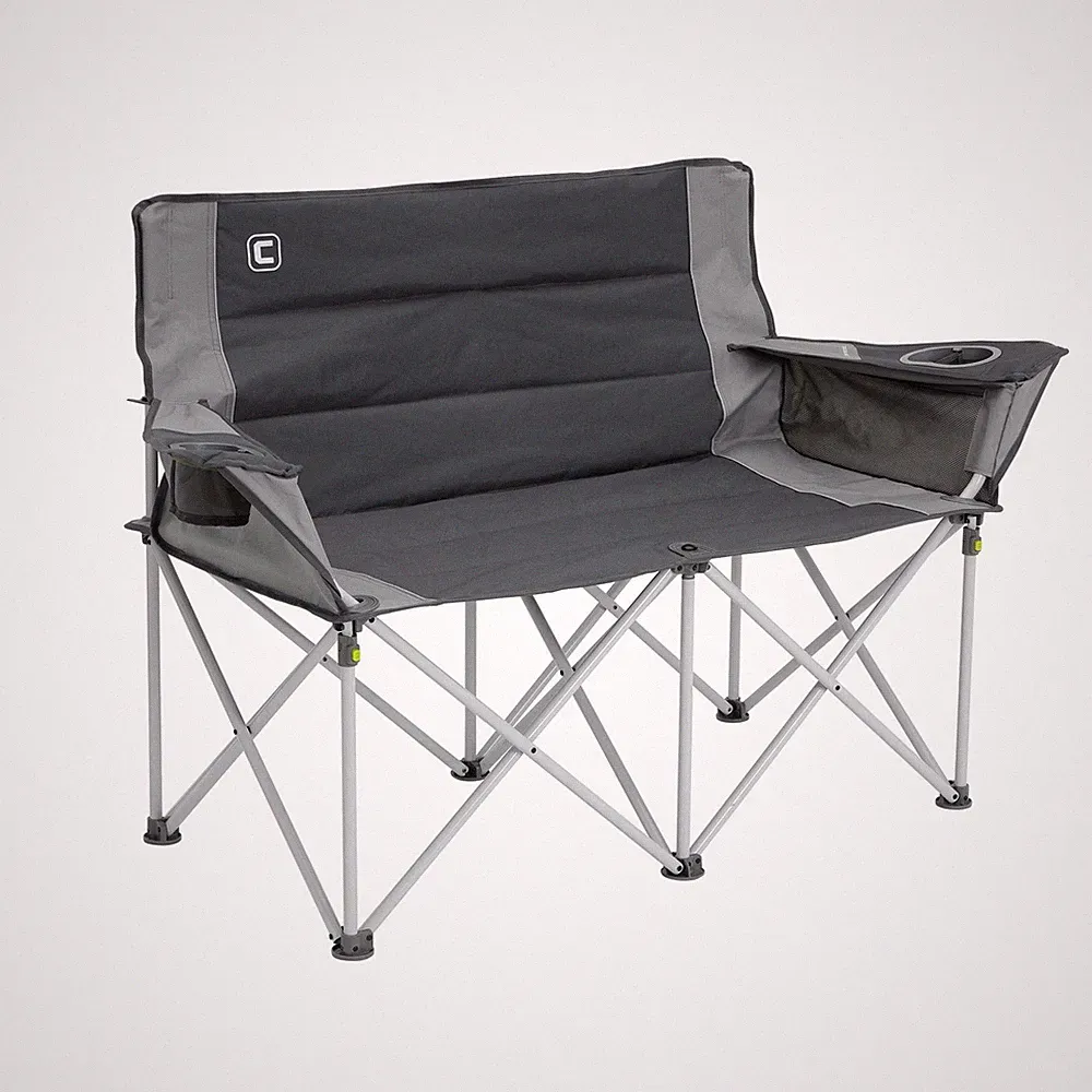 Loveseat Outdoor Camp Chair | 2 Person Folding Double Lawn Chair with Storage...