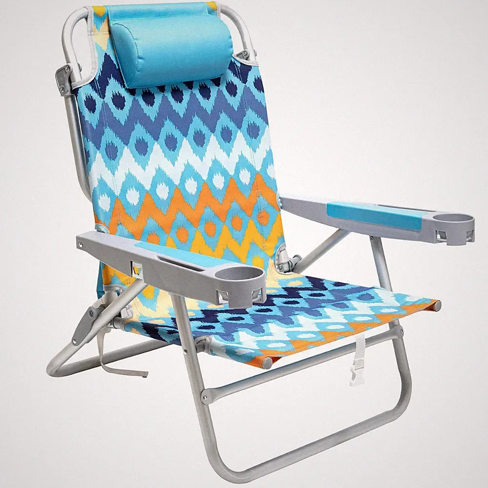 Low Beach Chair 5 Position Lay Flat Portable Folding Backpack Beach Chairs Heavy