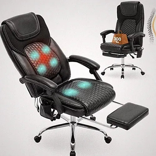 Massage Office Chair with 3-Level Heat and Footrest – 20-Min set of 1 Black