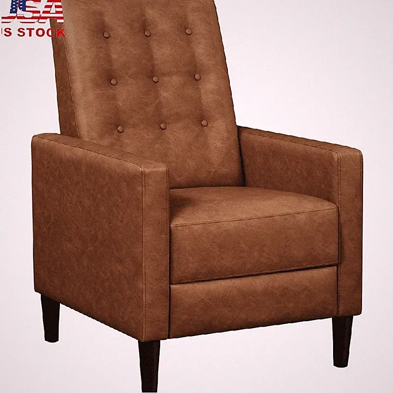 Mid-Century Modern Faux Leather Recliner Armchair for Living Room, Brown