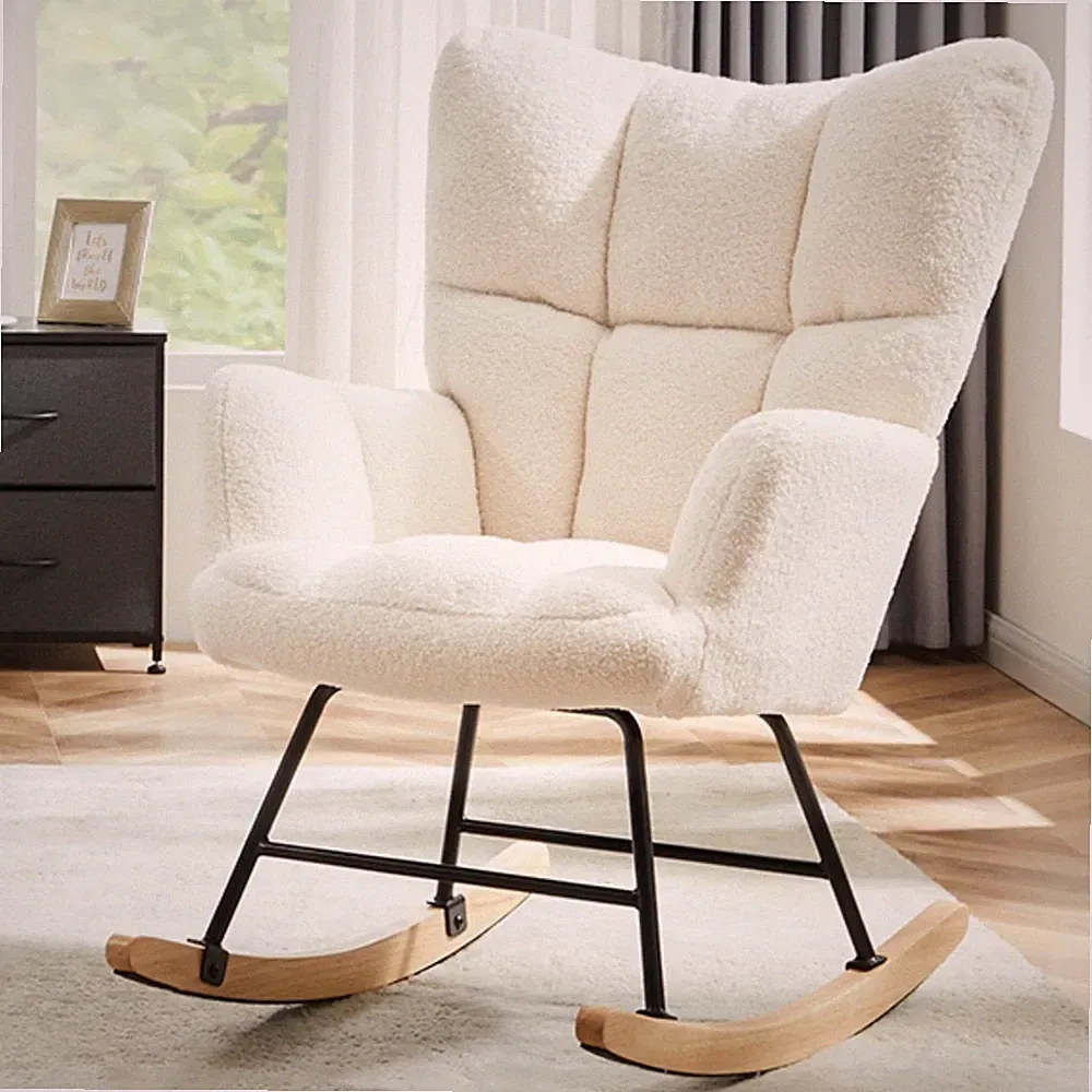 Nursery Rocking Chair Teddy - Upholstered Comfy Glider Rocker with High Back...