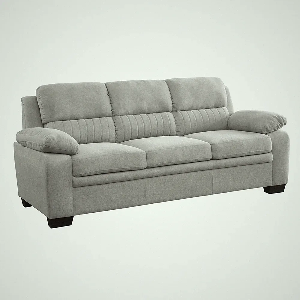 PLUSH GREY FABRIC SOFA COUCH LIVING ROOM FURNITURE