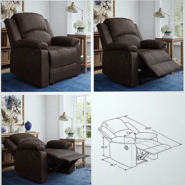 Plush Manual Recliner Pillow Back Deep Padded Arm Chair Faux Suede Lounger Seat