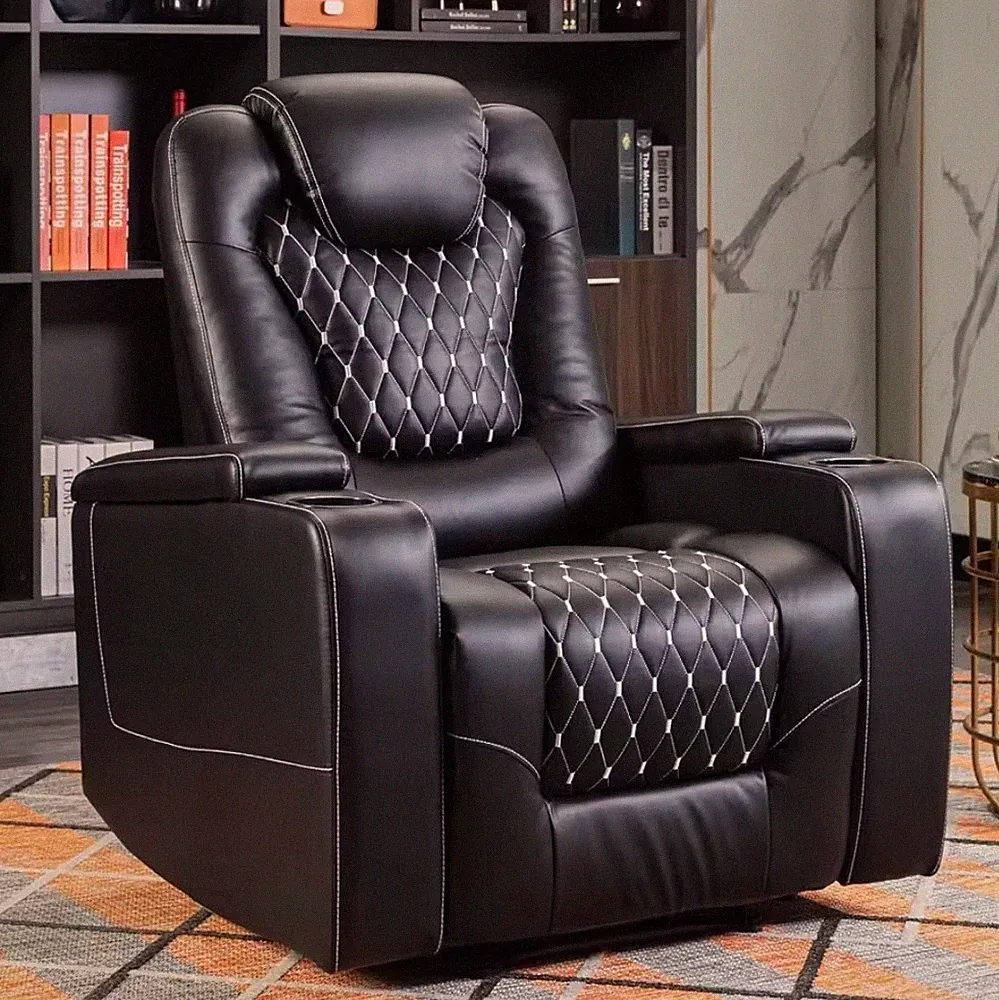 Power Recliner Chair Black Luxury Home Theater Sofa Chair