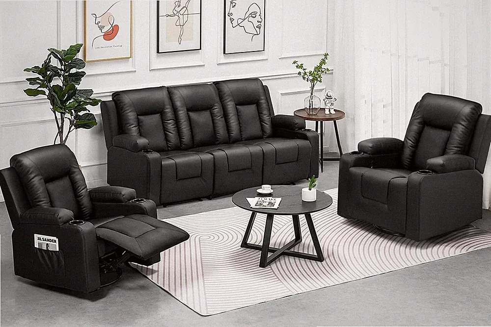 Recline Chair Set，Furniture Bonded Leather Recliner Set Living Room Set, Sofa...
