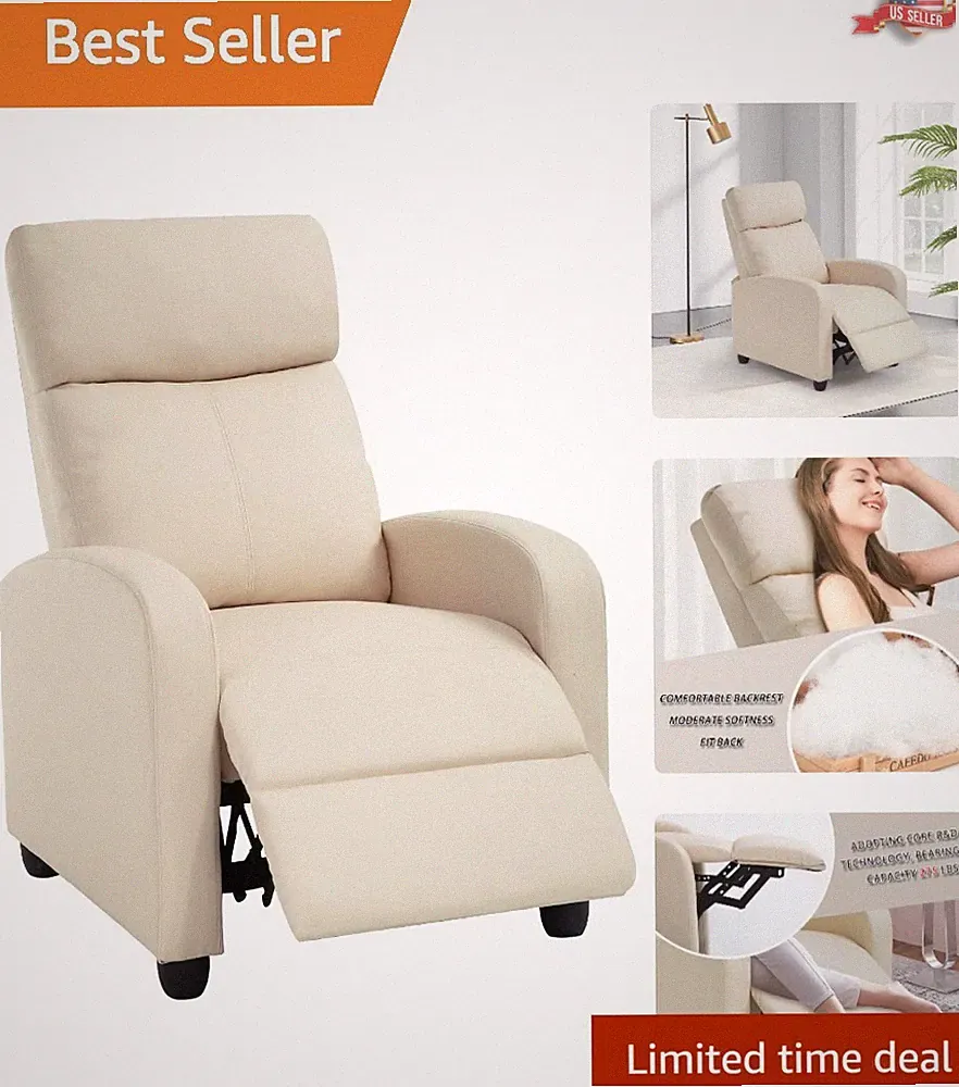 Stylish Push-Back Recliner Chair for Office & Living Room - Elegant Beige Finish