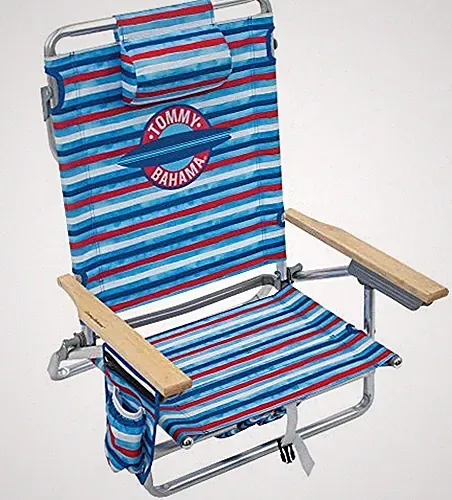 Tommy Bahama 5-Position Classic Lay Flat Folding Red, White, and Blue Stripe
